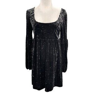 Free People Black Velvet Babydoll Dress Sz M Oh So Easy Long Sleeve Witchy Boho